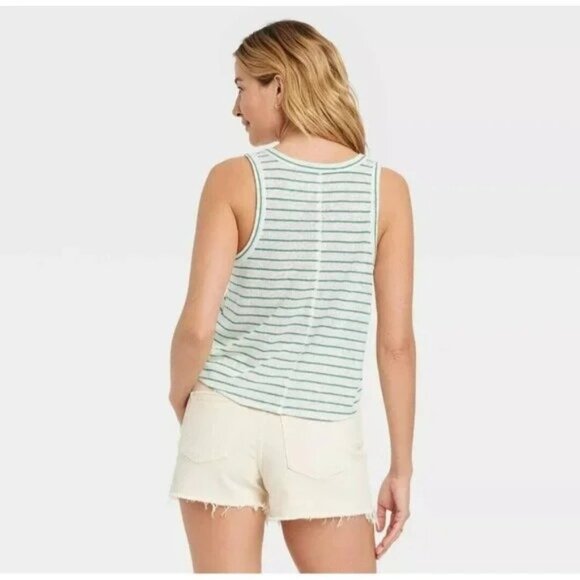 Universal Thread™ Women's Linen Green Stiped Tank top size Medium - Picture 2 of 5